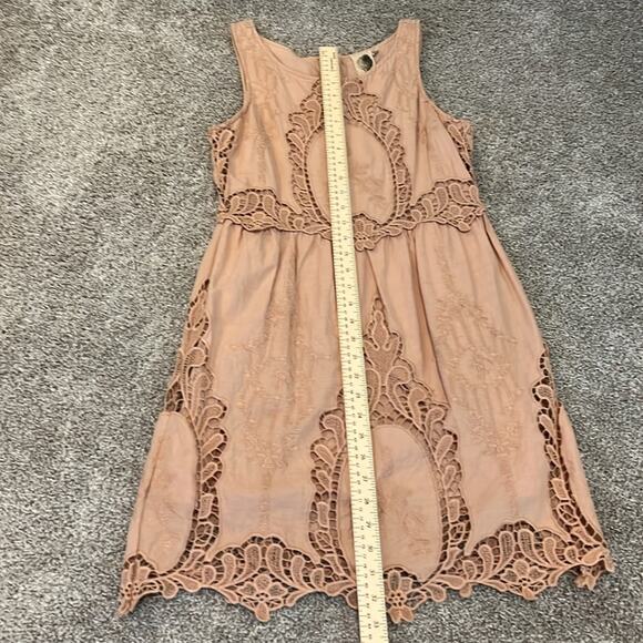Anthropologie embroidered tan sleeveless dress Sz M Medium Romantic Lined Boho - Picture 14 of 16